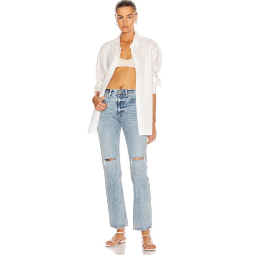 SLVRLAKE Tyler Ripped High Waist Straight Leg Organic Cotton Jeans 28